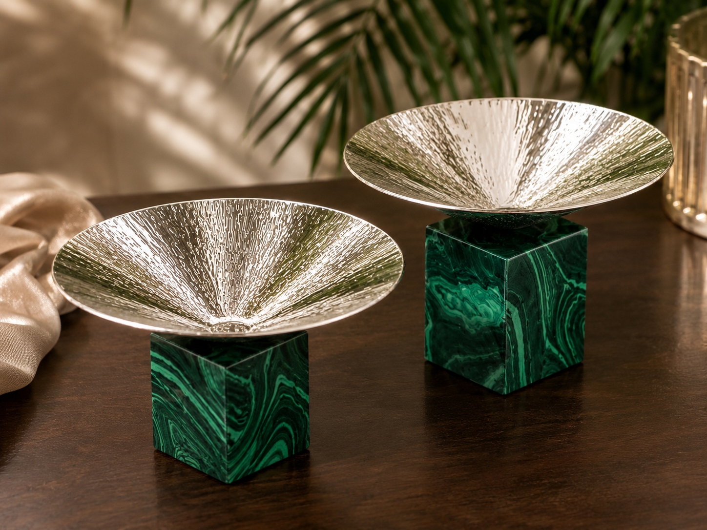 Bowl Hammered Cone on Square Malachite Base