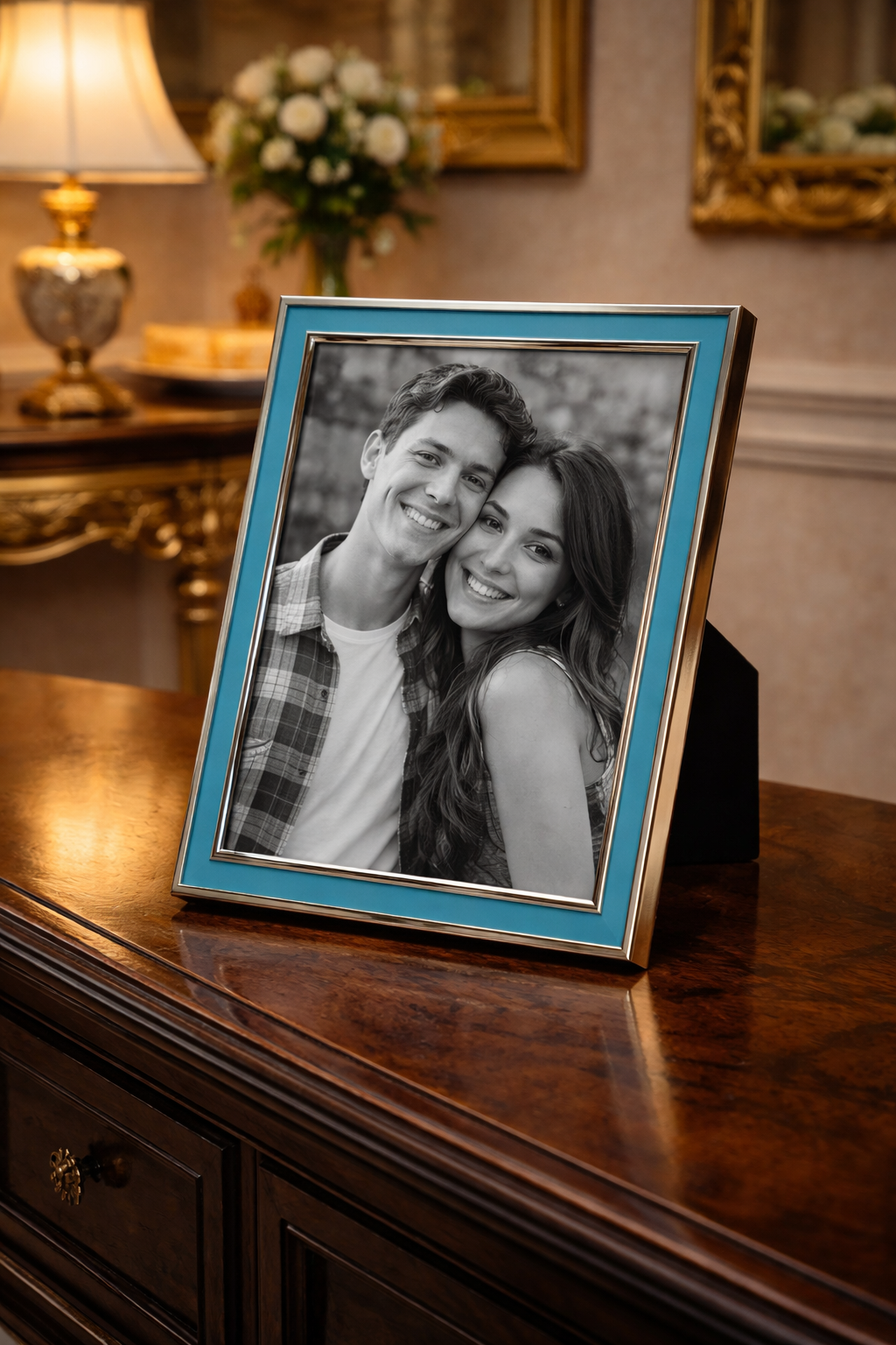 Contemporary Blue Silver-Plated Photo Frame