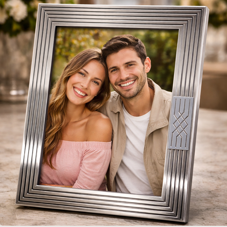 Linear Elegance Silver-Plated Photo Frame
