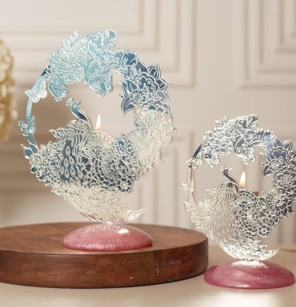 Silver Plated Peacock Tea Light Holder