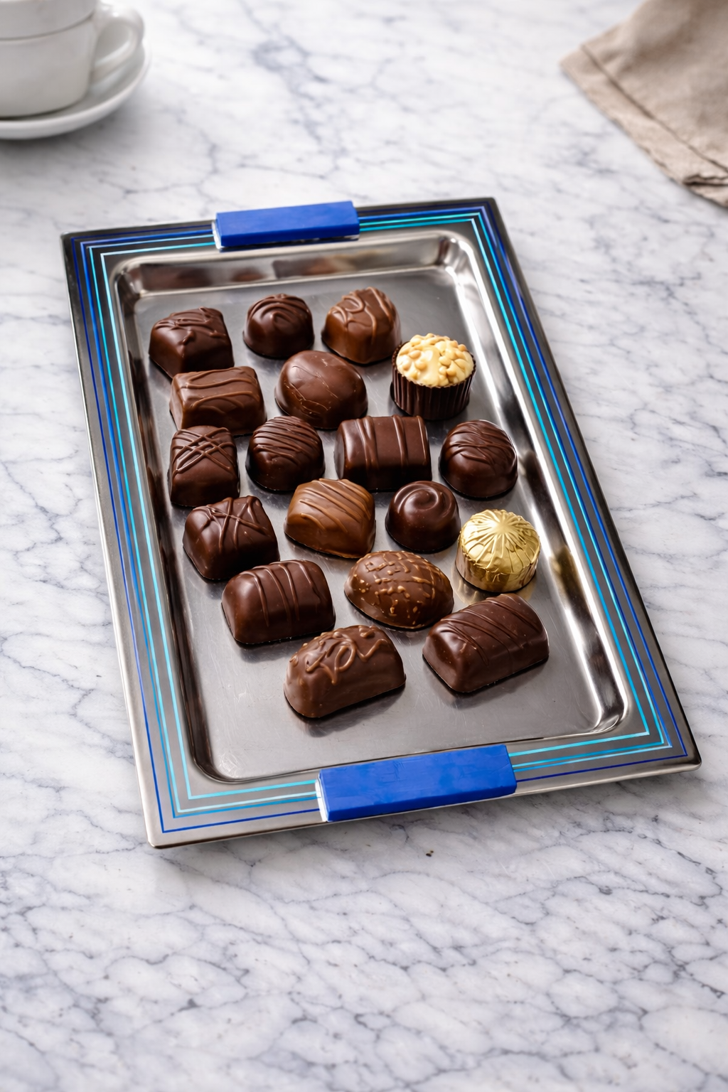 Contemporary Blue Silver Plated Serving Tray