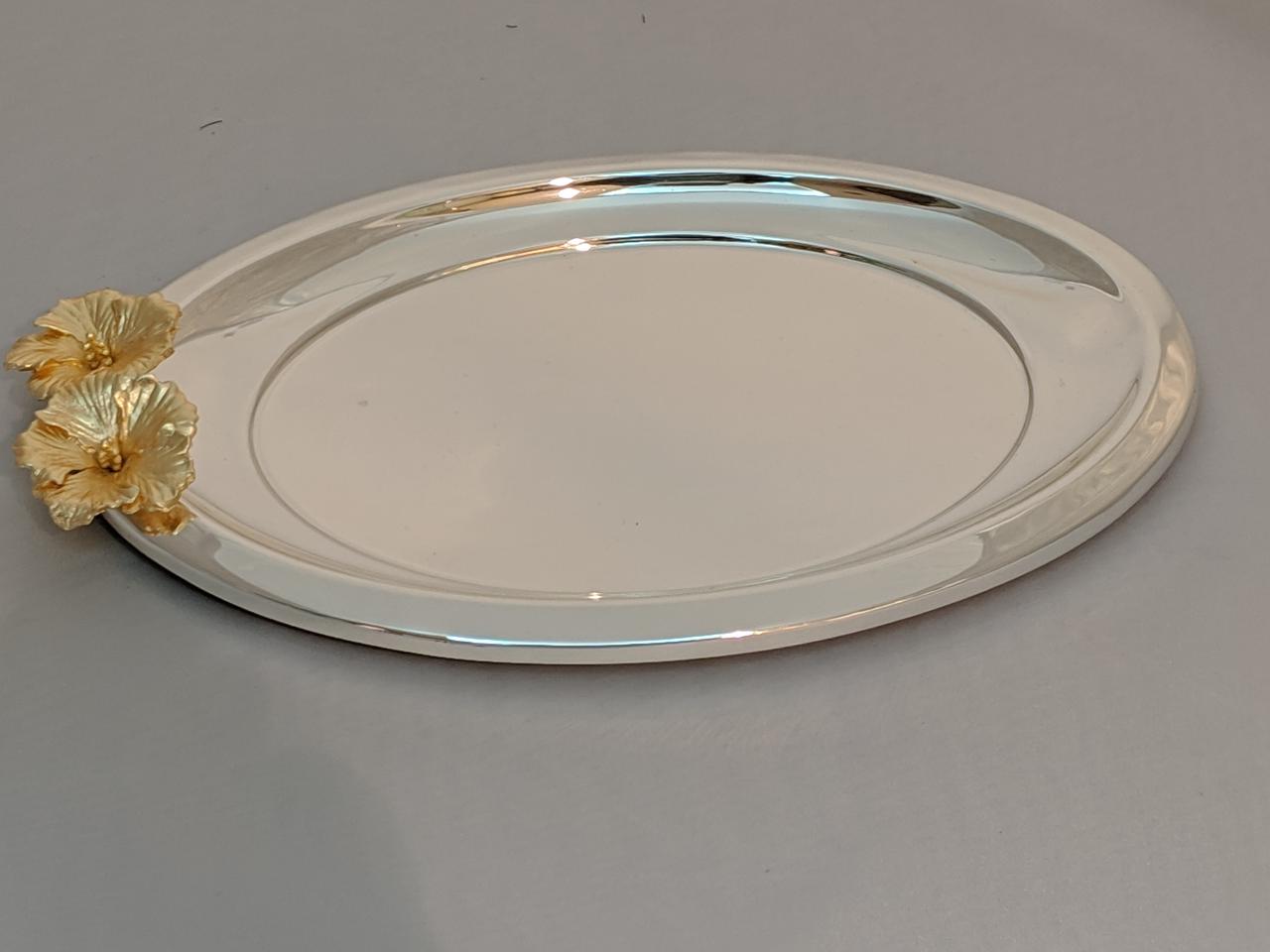 Floral Silver-Plated Oval Tray